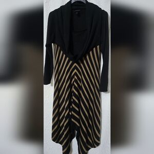 Ashley Stewart Tan/Black Striped Sweater Dress Sharkebite Front Hem Size 14/16